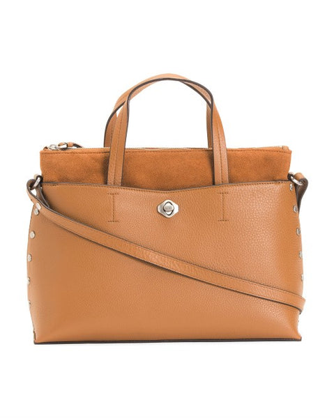Aimee Kestenberg Women s Leather Mariah Satchel Shoulder Bag Chestnut Travel Trek Luggage Travel Gear