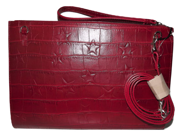 Claudia Italian Leather Croc Large Convertible Wristlet Crossbody Bag Travel Trek Luggage Travel Gear