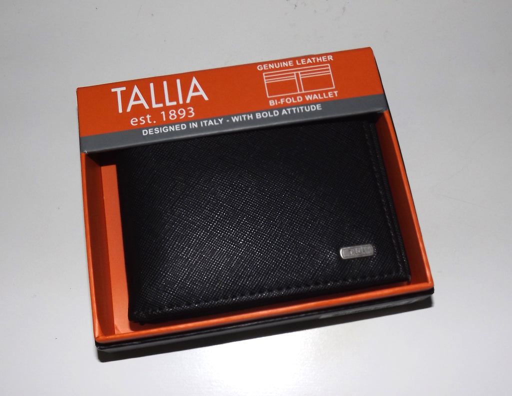 Tallia Leather Bifold 4 Pocket ID Wallet Black / Blue