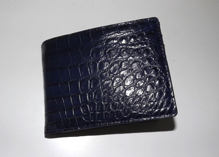 Baglioni Italia Genuine Crocodile Bifold Passcase Wallet Ocean Blue