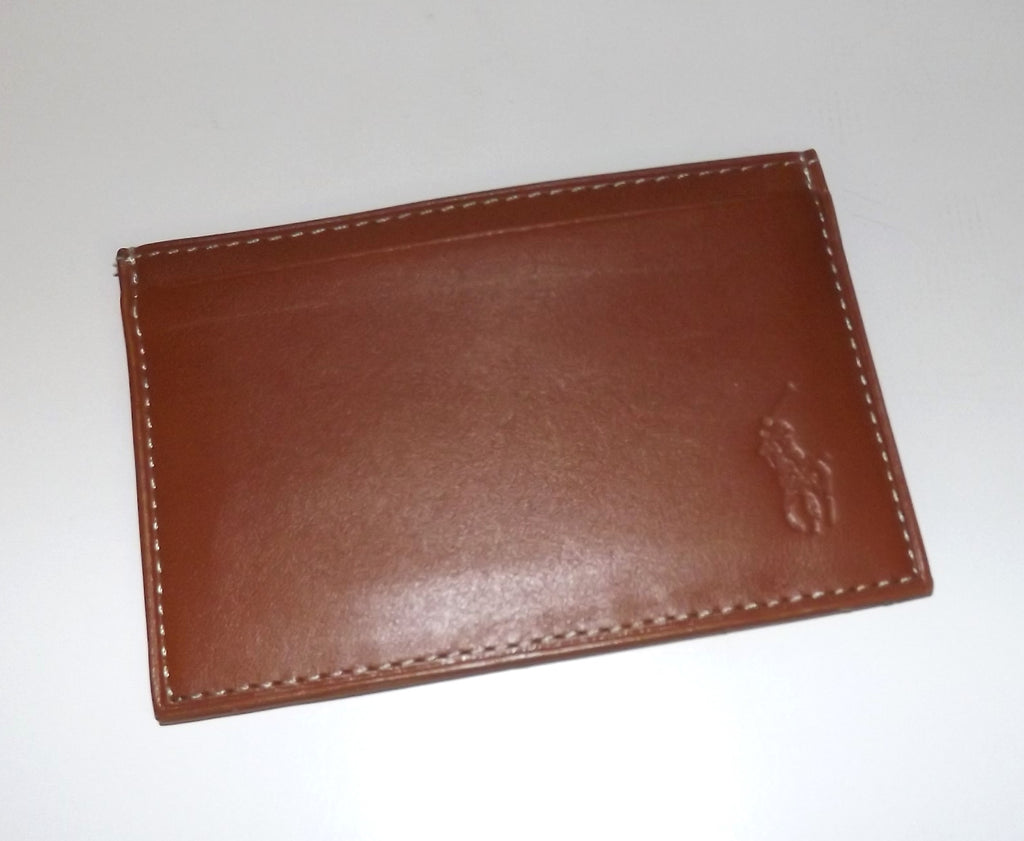 Polo Ralph Lauren Men's Leather Slim Card Case Wallet Cognac