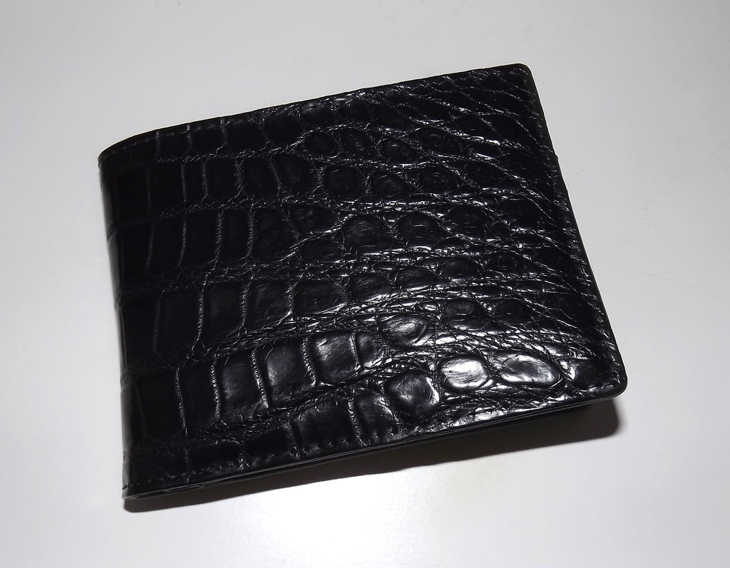 Baglioni Italia Genuine Crocodile Bifold 8 Pocket Passcase Wallet Black