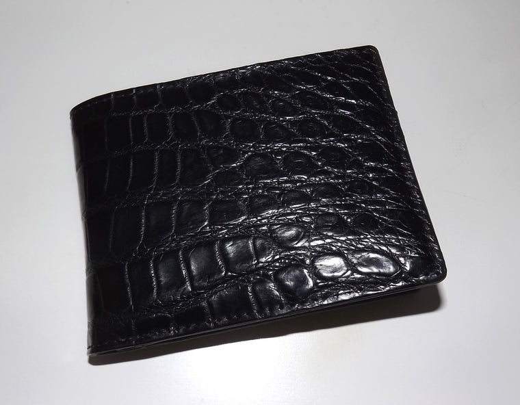 Baglioni Italia Genuine Crocodile Bifold 8 Pocket Passcase Wallet Black