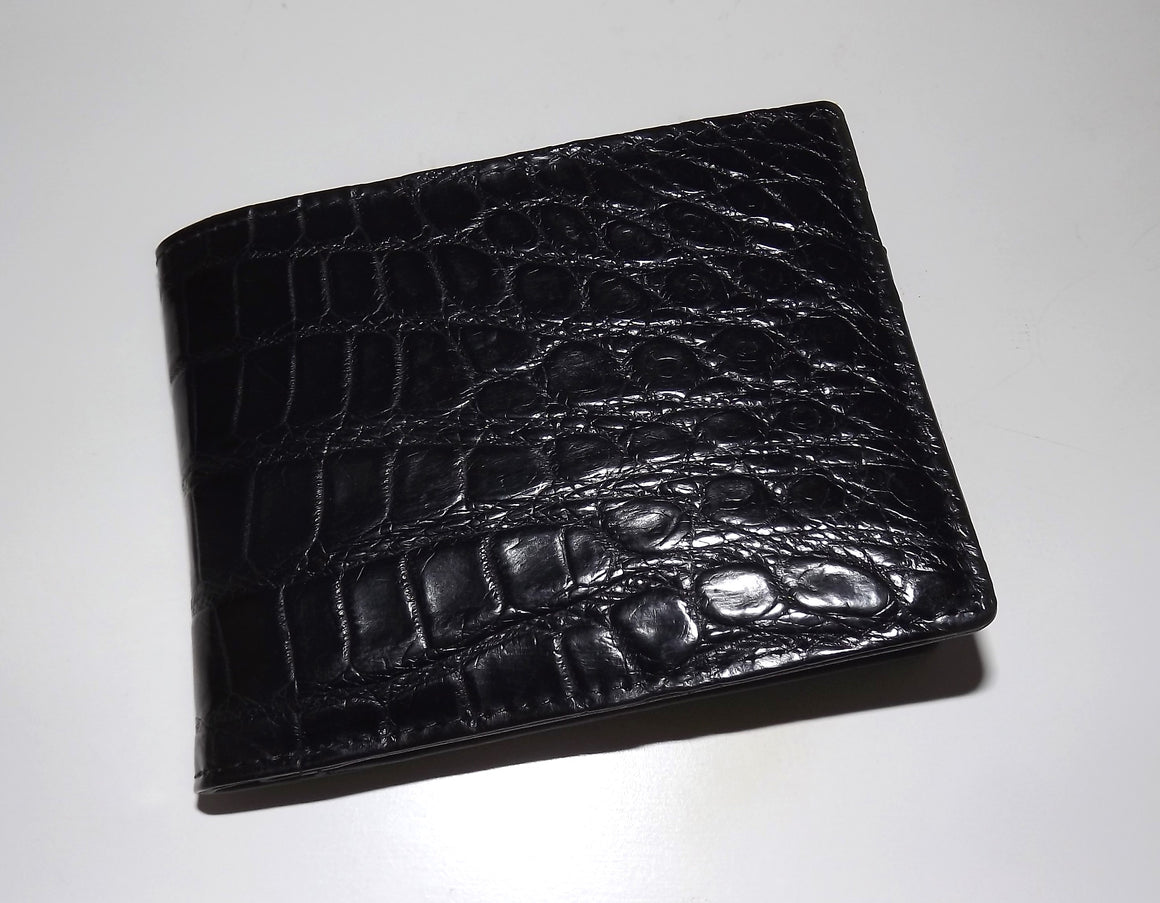 Baglioni Italia Genuine Crocodile Bifold 8 Pocket Passcase Wallet Black