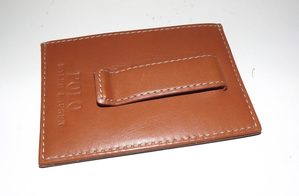 Polo Ralph Lauren Men's Leather Front Pocket Money Clip Wallet Tan