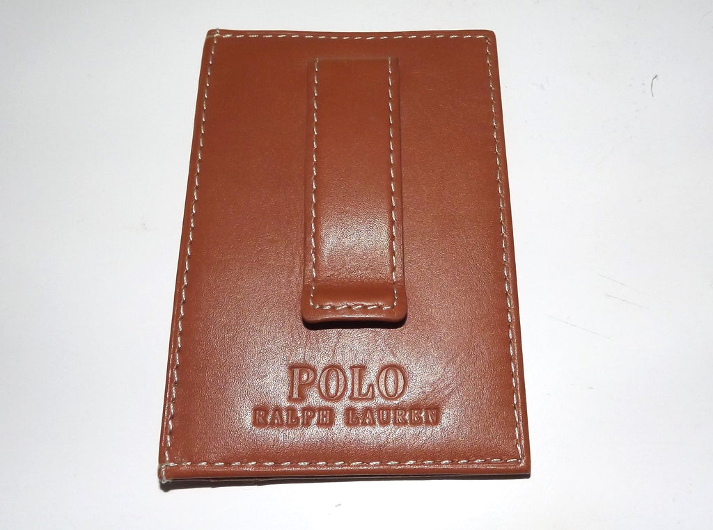 Polo Ralph Lauren Men's Leather Front Pocket Money Clip Wallet Tan