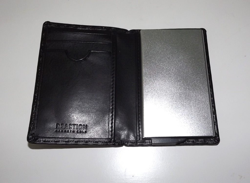 Kenneth Cole Men's Leather Bifold Wallet with Built-in Metal Card Case Black