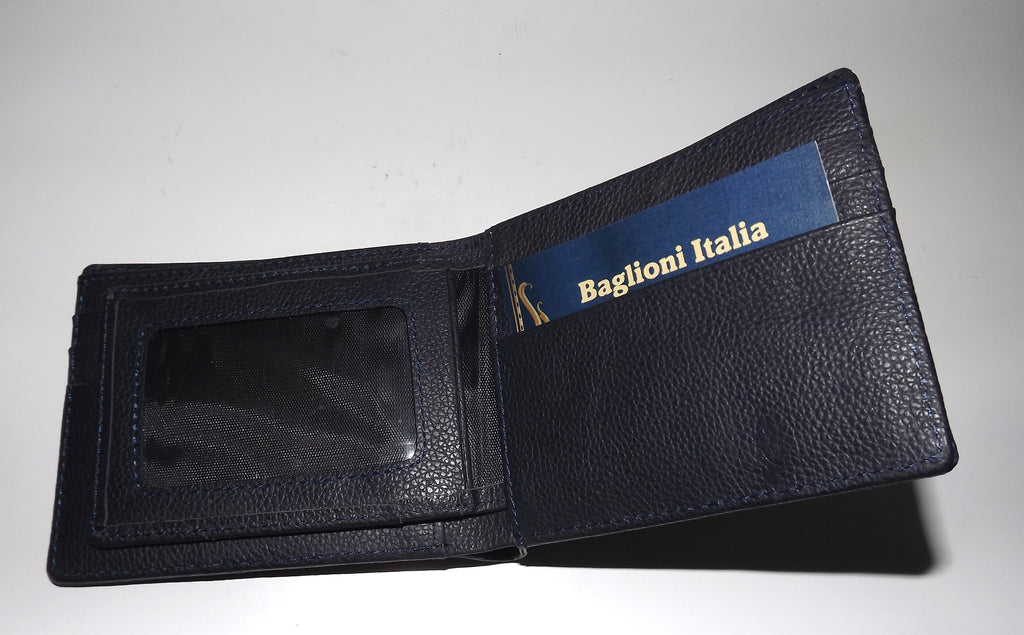 Baglioni Italia Genuine Crocodile Bifold Passcase Wallet Ocean Blue