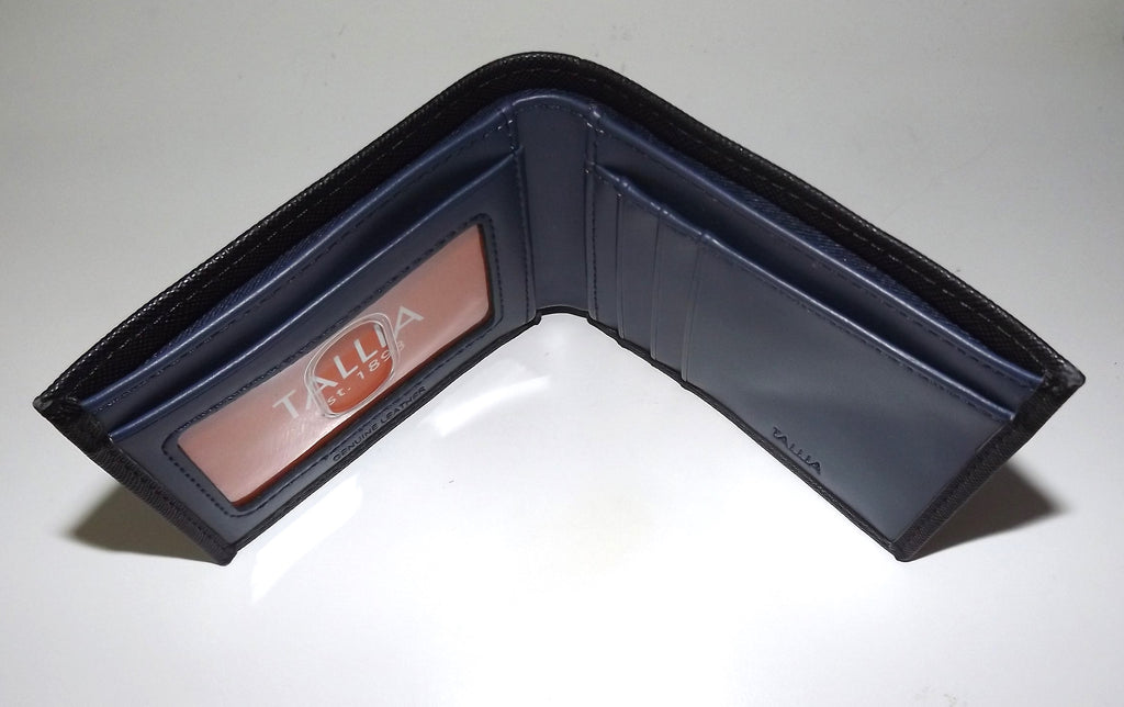 Tallia Leather Bifold 4 Pocket ID Wallet Black / Blue