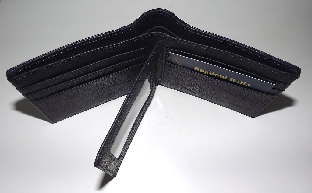 Baglioni Italia Genuine Crocodile Bifold Passcase Wallet Ocean Blue