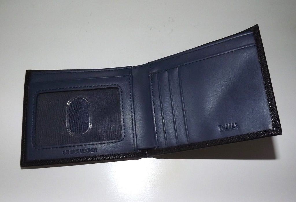 Tallia Leather Bifold 4 Pocket ID Wallet Black / Blue
