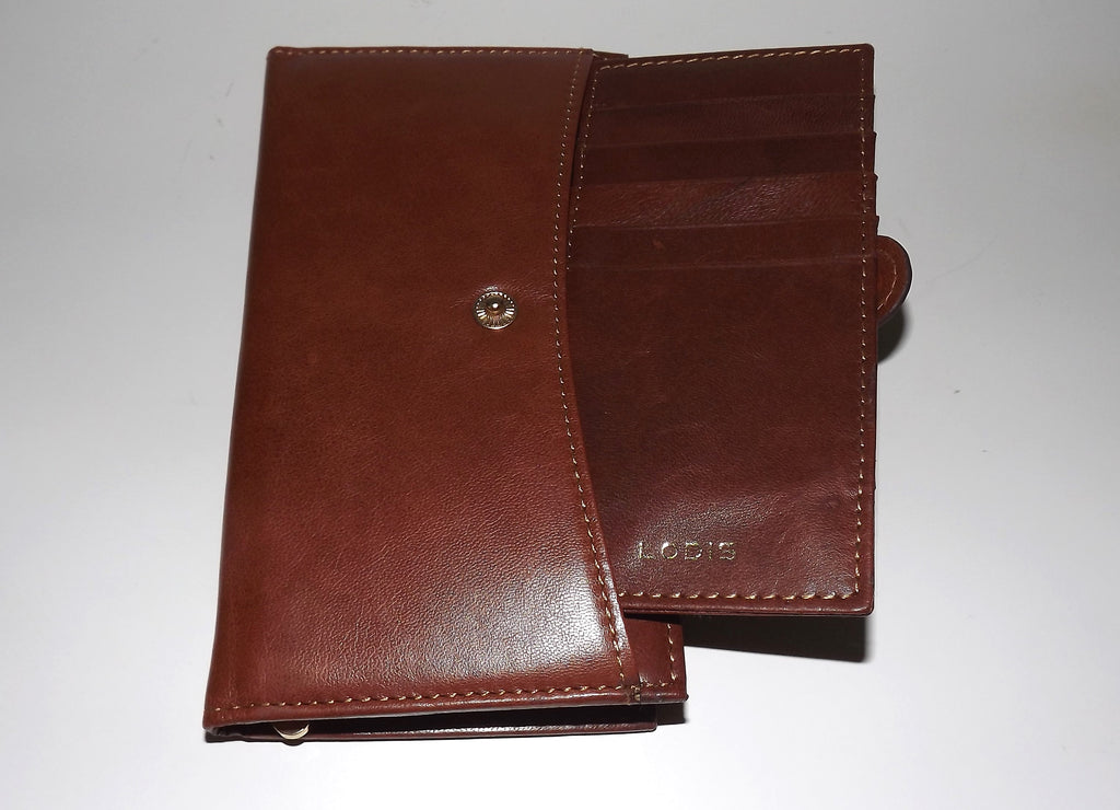 Lodis Women's Leather RFID Euro Slide Credit Card Clutch Wallet Cognac