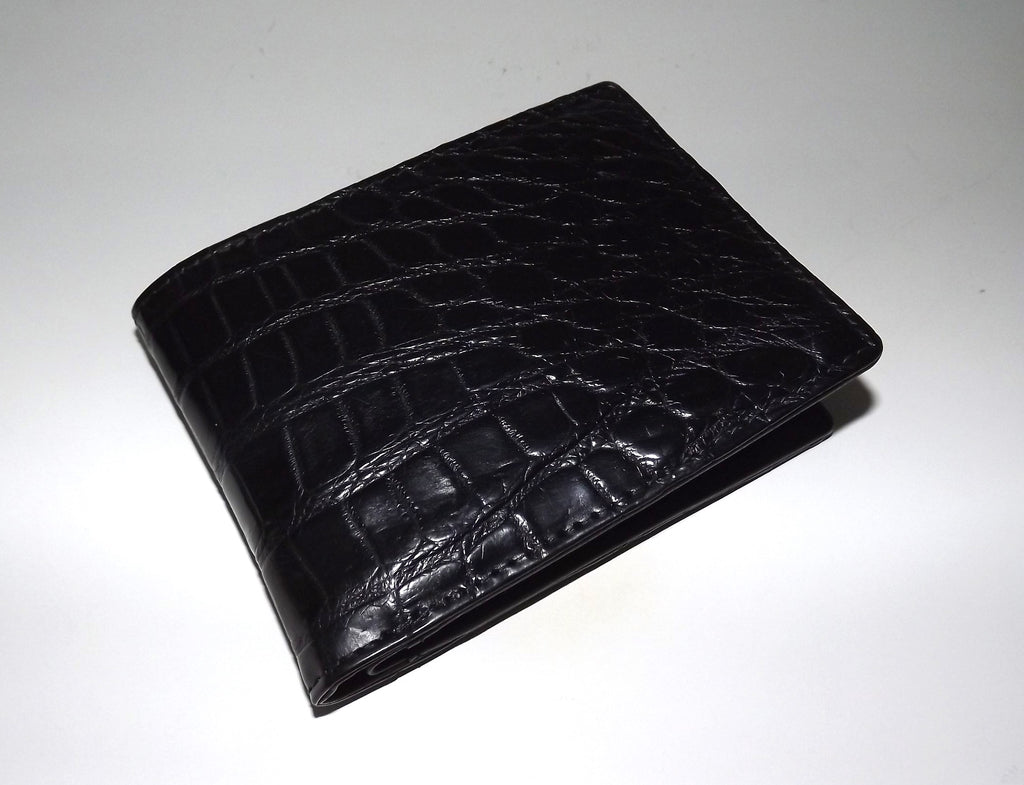 Baglioni Italia Genuine Crocodile Bifold 8 Pocket Passcase Wallet Black