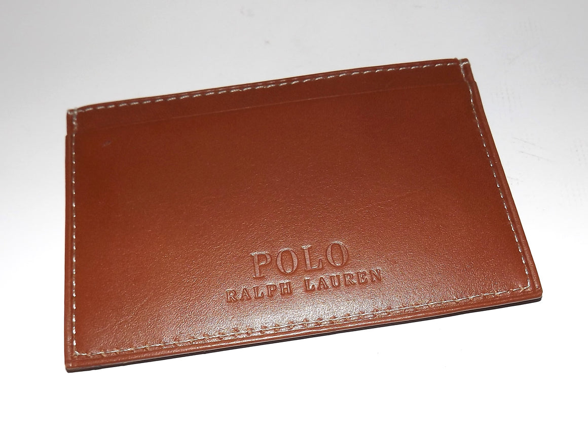 Polo Ralph Lauren Men's Leather Slim Card Case Wallet Cognac