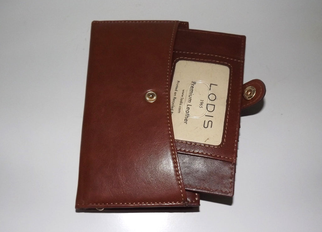 Lodis Women's Leather RFID Euro Slide Credit Card Clutch Wallet Cognac