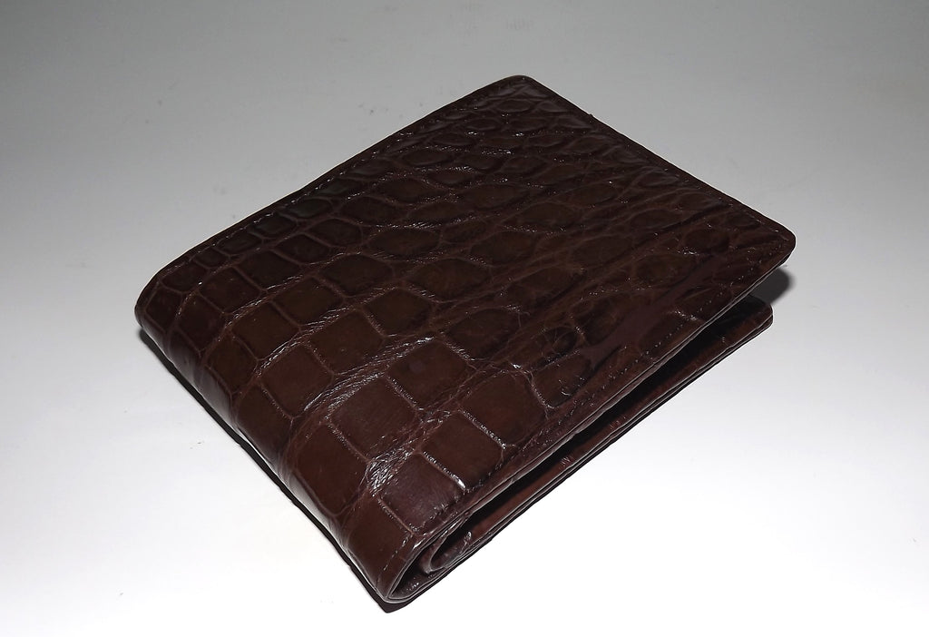 Baglioni Italia Genuine Crocodile Bifold 6 Pocket Wallet Brown
