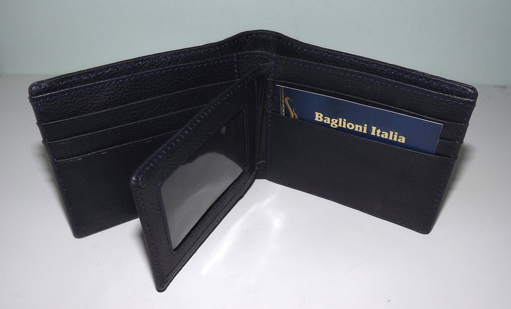 Baglioni Italia Genuine Crocodile Bifold Passcase Wallet Ocean Blue