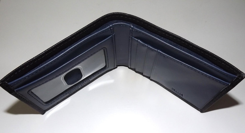 Tallia Leather Bifold 4 Pocket ID Wallet Black / Blue