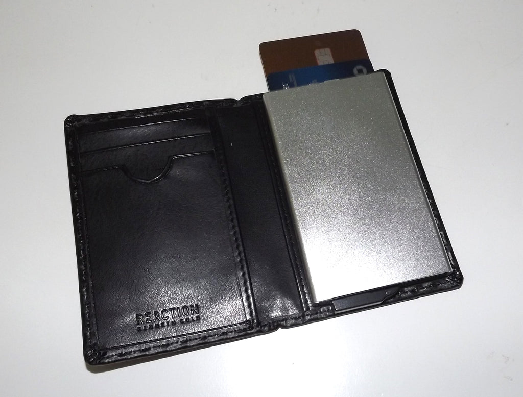 Kenneth Cole Men's Leather Bifold Wallet with Built-in Metal Card Case Black