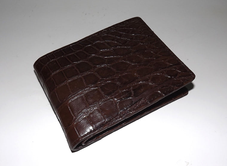 Baglioni Italia Genuine Crocodile Bifold 6 Pocket Wallet Brown