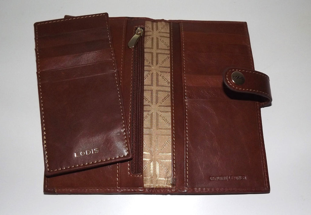 Lodis Women's Leather RFID Euro Slide Credit Card Clutch Wallet Cognac