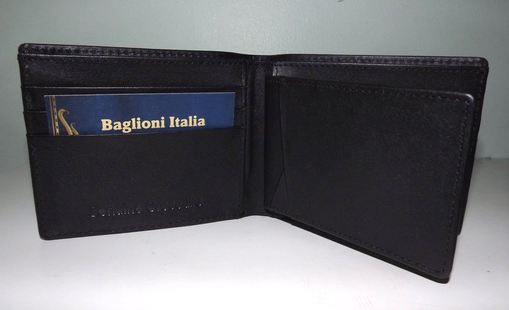 Baglioni Italia Genuine Crocodile Bifold 8 Pocket Passcase Wallet Black
