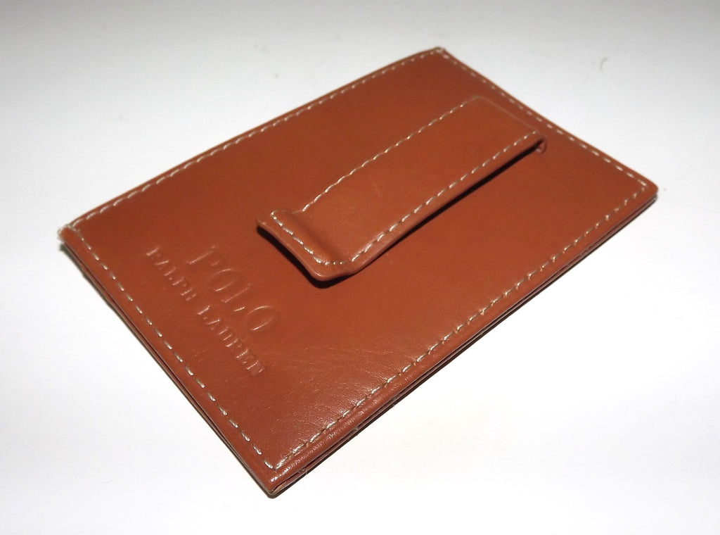 Polo Ralph Lauren Men's Leather Front Pocket Money Clip Wallet Tan