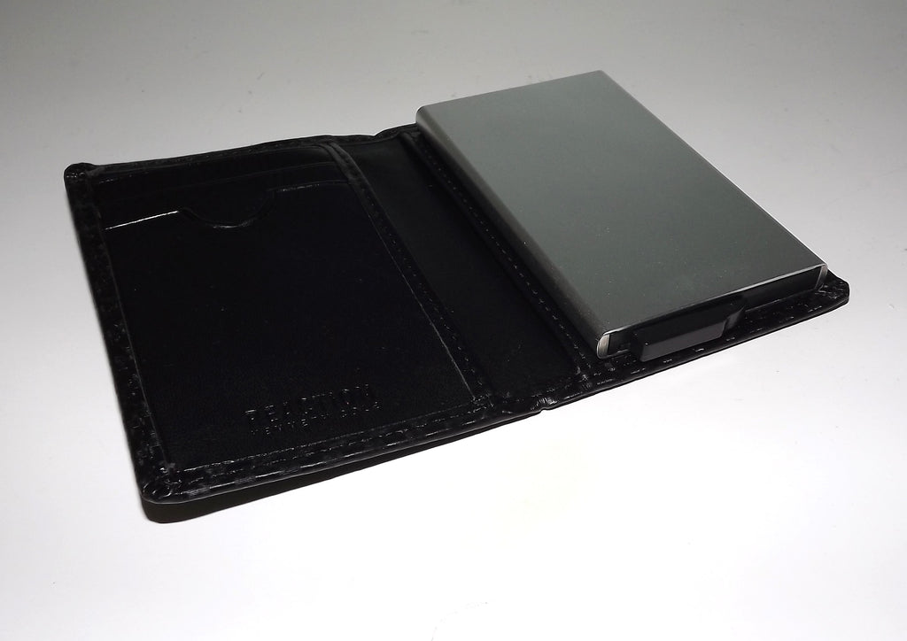 Kenneth Cole Men's Leather Bifold Wallet with Built-in Metal Card Case Black