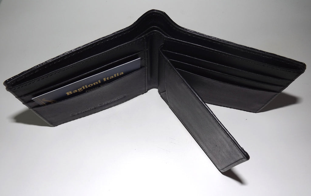 Baglioni Italia Genuine Crocodile Bifold 8 Pocket Passcase Wallet Black