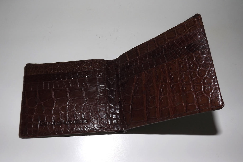 Baglioni Italia Genuine Crocodile Bifold 6 Pocket Wallet Brown