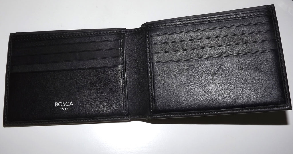 Bosca Men's Nappa Leather RFID Deluxe Bifold 8 Pocket Wallet Black