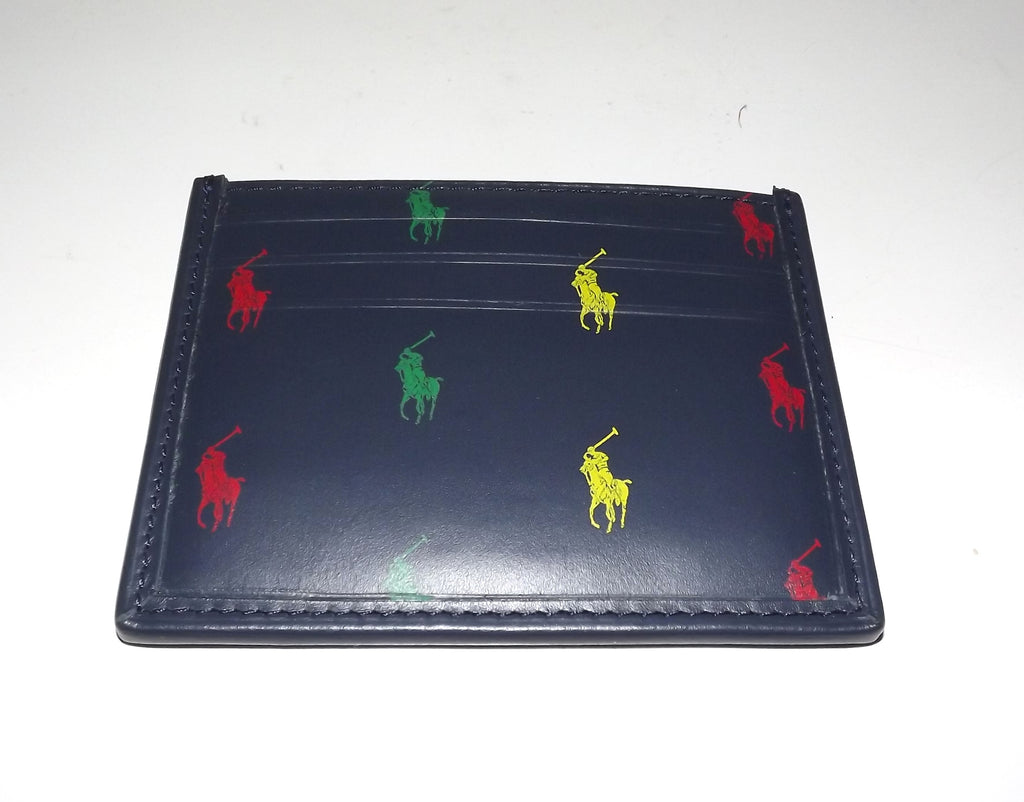 Polo Ralph Lauren Men's Leather Card Case Wallet Blue Multi