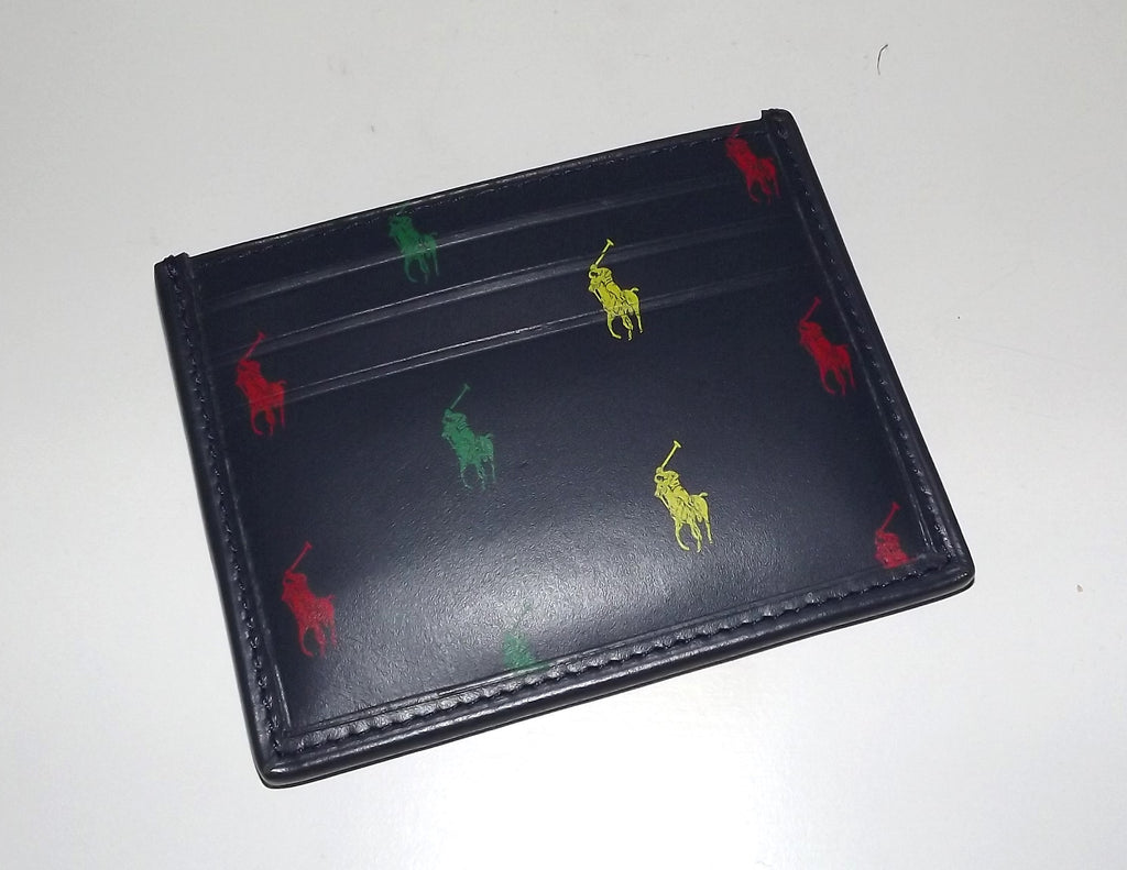 Polo Ralph Lauren Men's Leather Card Case Wallet Blue Multi