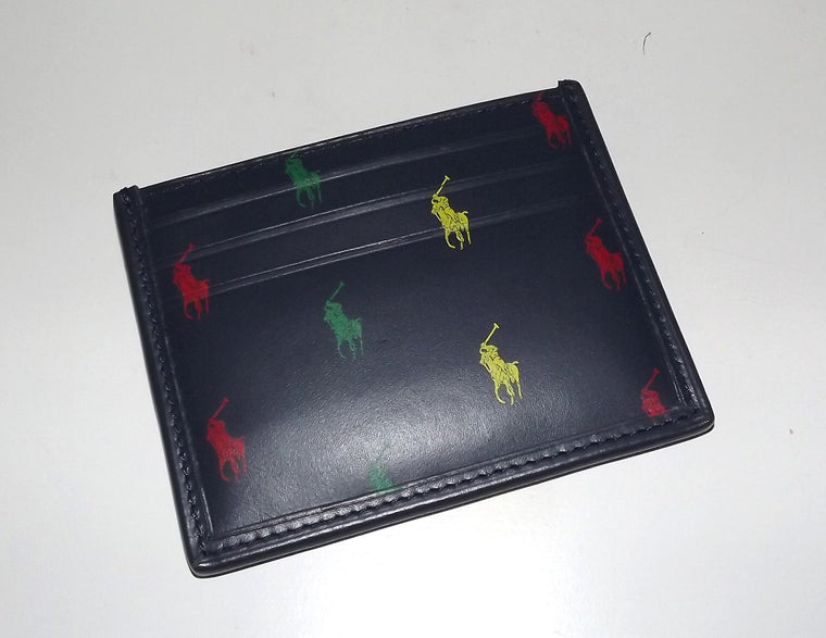 Polo Ralph Lauren Men's Leather Card Case Wallet Blue Multi