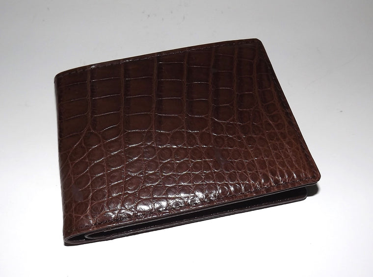 Baglioni Italia Genuine Crocodile Bifold 8 Pocket Passcase Wallet Brown