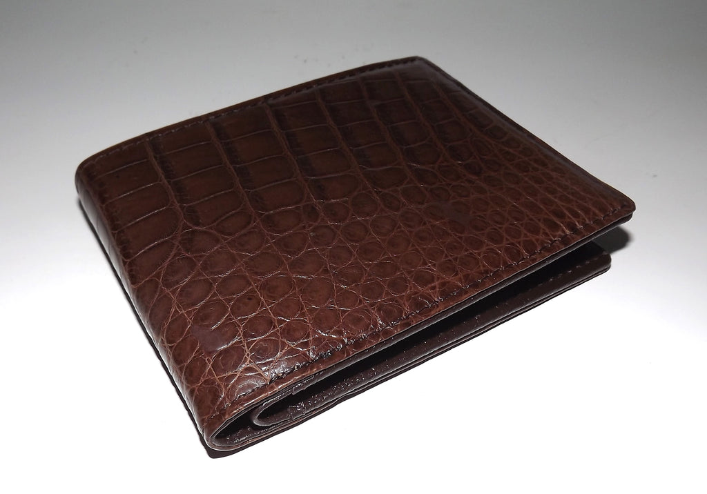 Baglioni Italia Genuine Crocodile Bifold 8 Pocket Passcase Wallet Brown