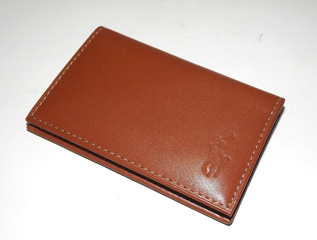 Polo Ralph Lauren Men's Leather Front Pocket Card Case ID Wallet Tan