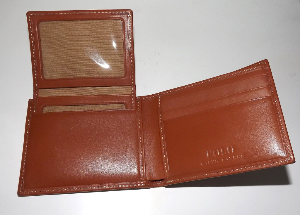 Polo Ralph Lauren Men's Leather Bifold Passcase Wallet Brown