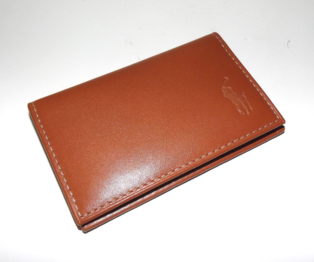 Polo Ralph Lauren Men's Leather Front Pocket Card Case ID Wallet Tan