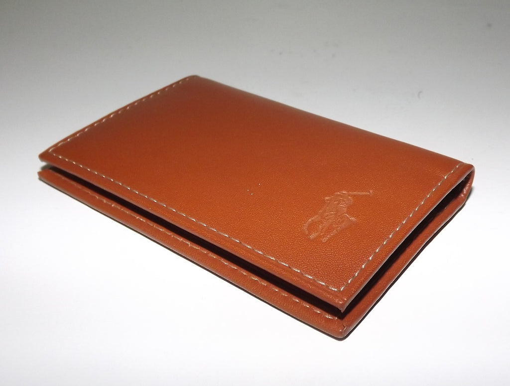 Polo Ralph Lauren Men's Leather Front Pocket Card Case ID Wallet Tan