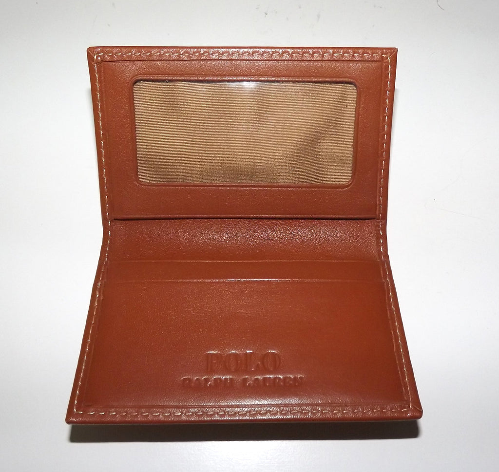Polo Ralph Lauren Men's Leather Front Pocket Card Case ID Wallet Tan