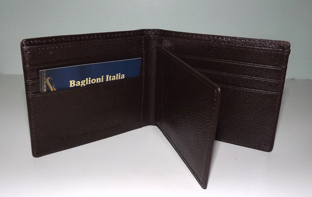Baglioni Italia Genuine Crocodile Bifold 8 Pocket Passcase Wallet Brown