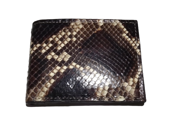 Baglioni Italia Men's Genuine Snakeskin Bifold Wallet with Change Pocket Brown Multi
