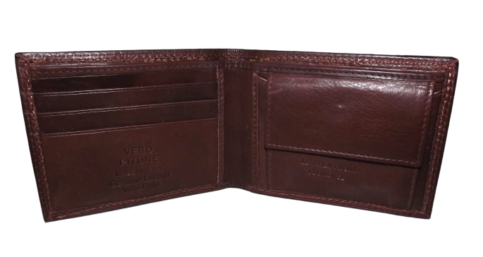 Baglioni Italia Men's Genuine Snakeskin Bifold Wallet with Change Pocket Brown Multi