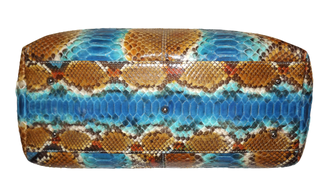 Baglioni Italia Vero Pitone Genuine Python Satchel Crossbody Bag Azure Blue Multi