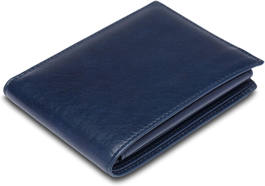 Bosca Men's Old Leather Bifold Passcase ID Wallet Navy