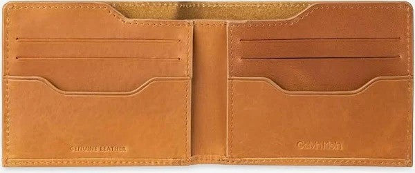 Calvin Klein Men's Leather Bifold RFID Protected 6 Pocket Wallet Tan