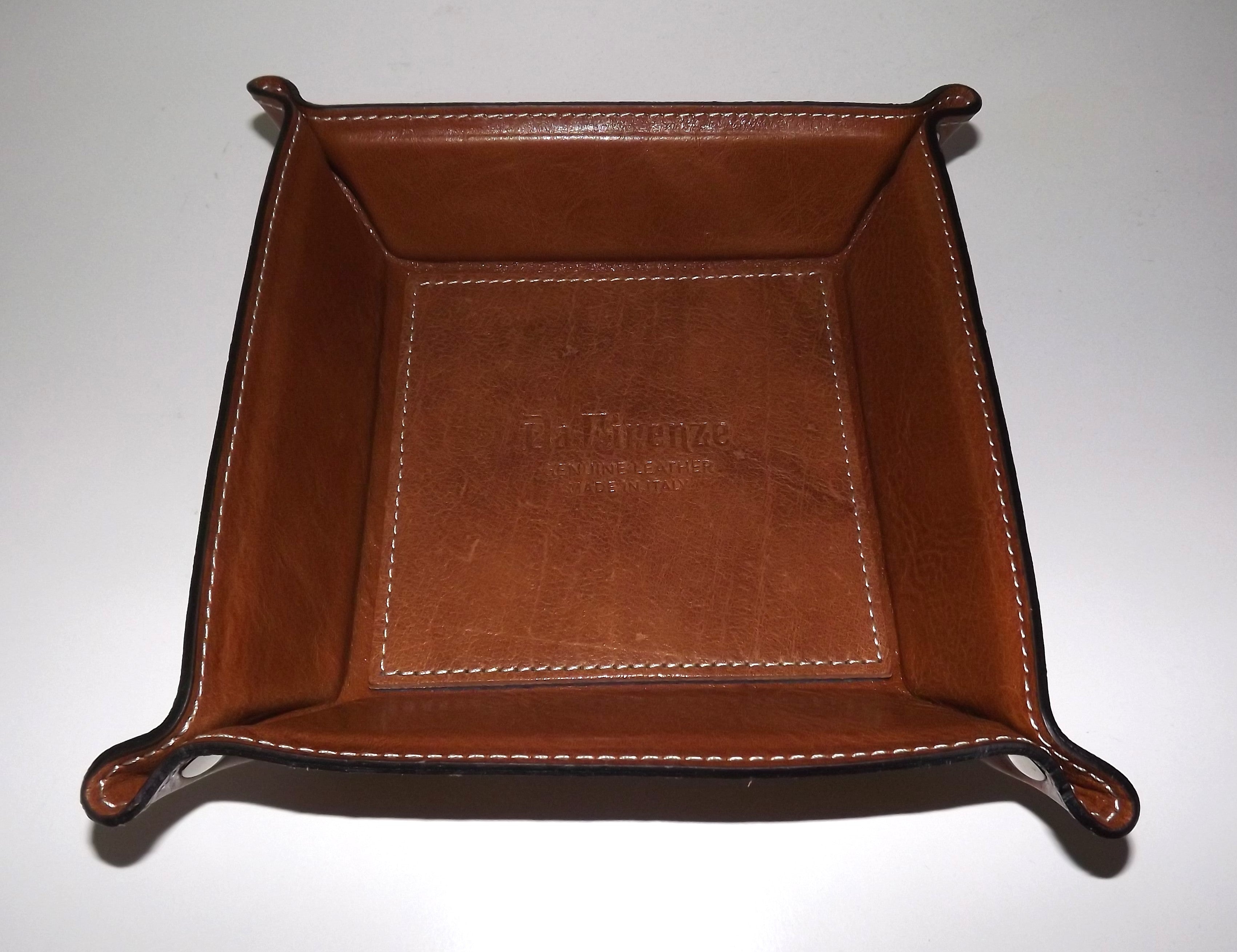 dresser top leather tray Leather Valet Catchall Tray For Men With 6 Compartments For Phones (black)