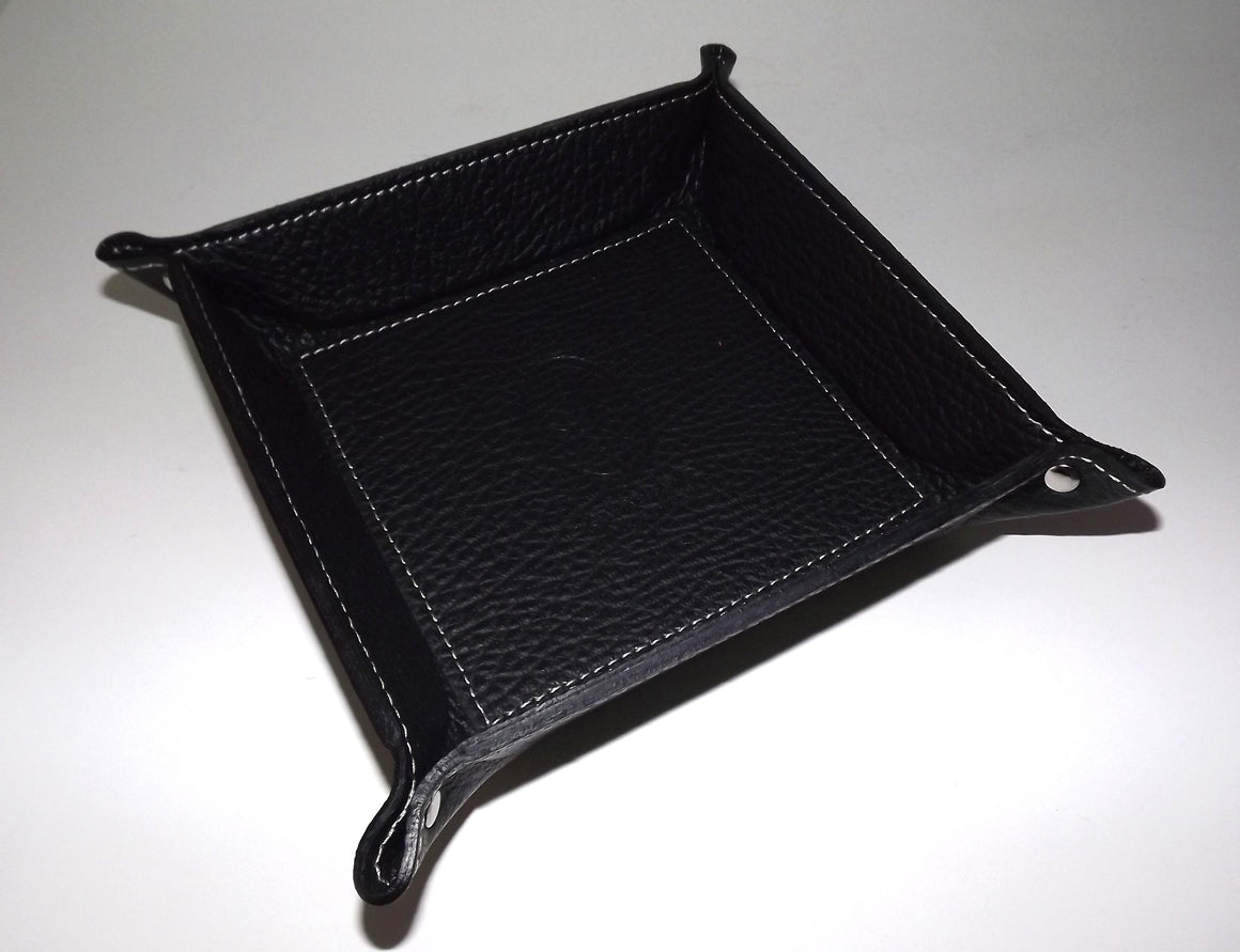 Firenze Italia Tuscan Pebbled Leather Dresser Top Jewelry Valet Tray Black