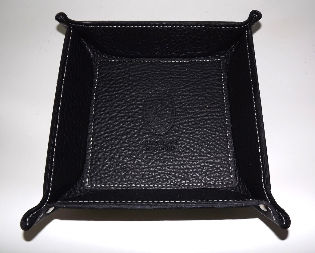 Firenze Italia Tuscan Pebbled Leather Dresser Top Jewelry Valet Tray Black